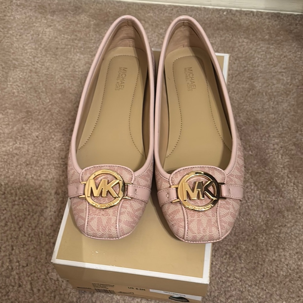 Michael Kors Pink Quilted Ballet Flats with Gold MK Charm